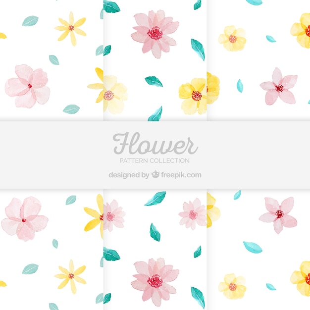 Free vector set of colorful flowers patterns