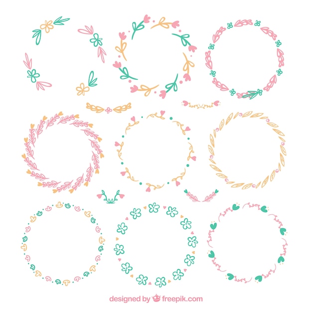 Free vector set of colorful flowers wreaths