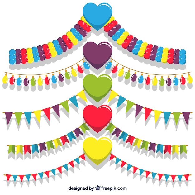 Free vector set of colorful garlands with hearts