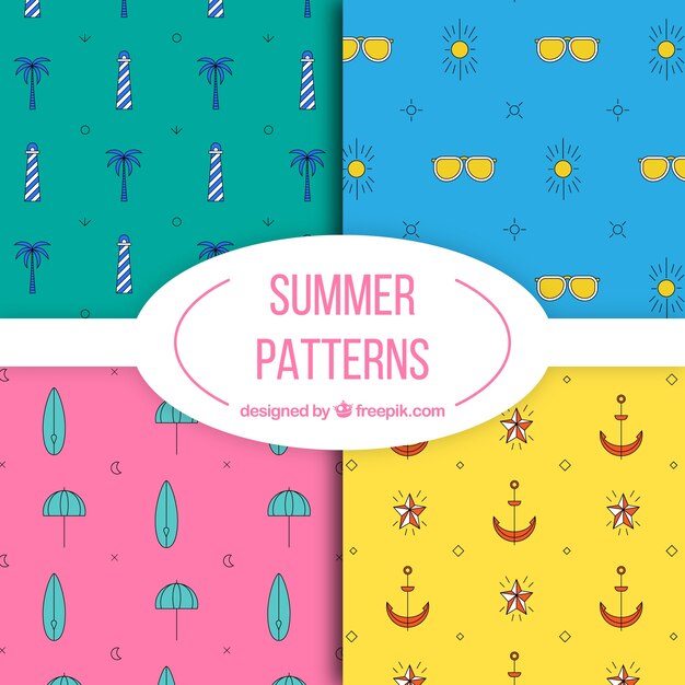 Set of colorful hand drawn summer patterns
