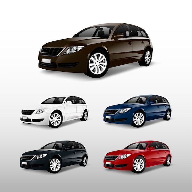 Set of colorful hatchback car vectors