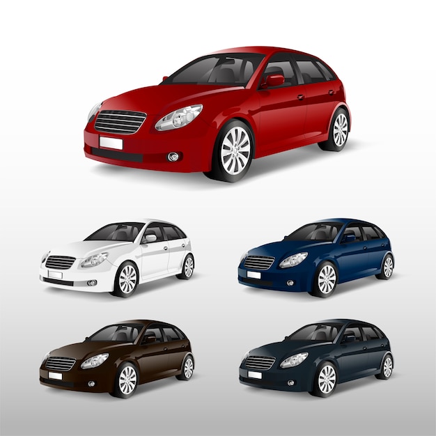 Free vector set of colorful hatchback car vectors