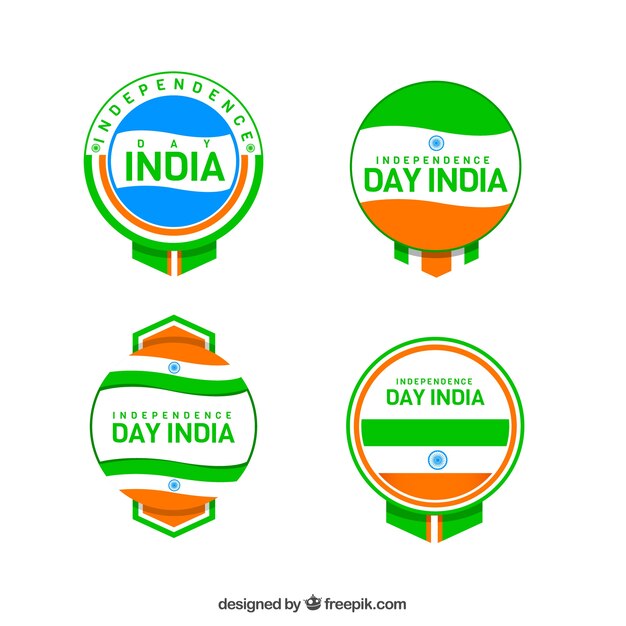 Free vector set of colorful india independence day insignias