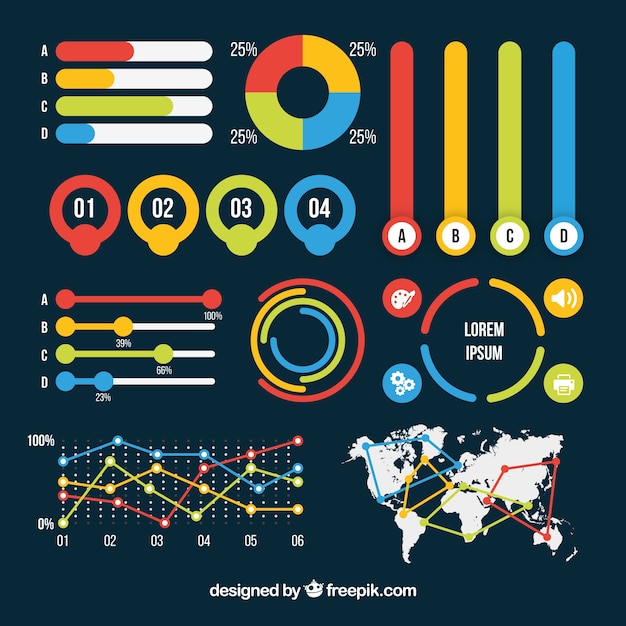 Set di elementi infografici colorati in design piatto