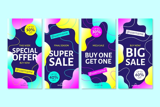 Set of colorful instagram sale stories