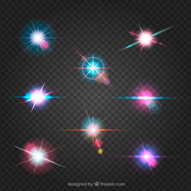 Set of colorful lens flare with realistic style