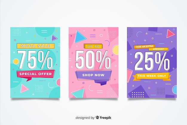 Free vector set of colorful memphis sales banner