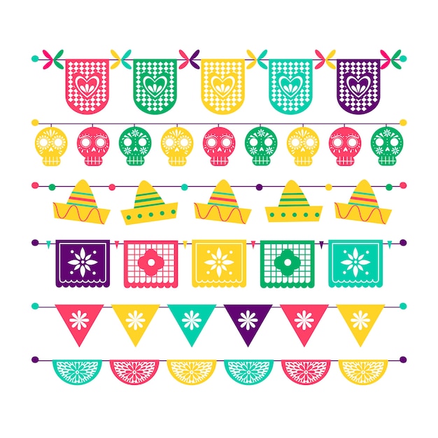 Free vector set of colorful mexican bunting