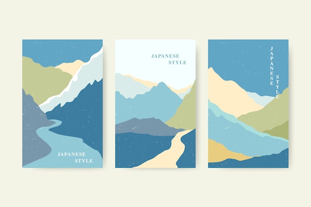 Free vector set of colorful minimalist japanese covers