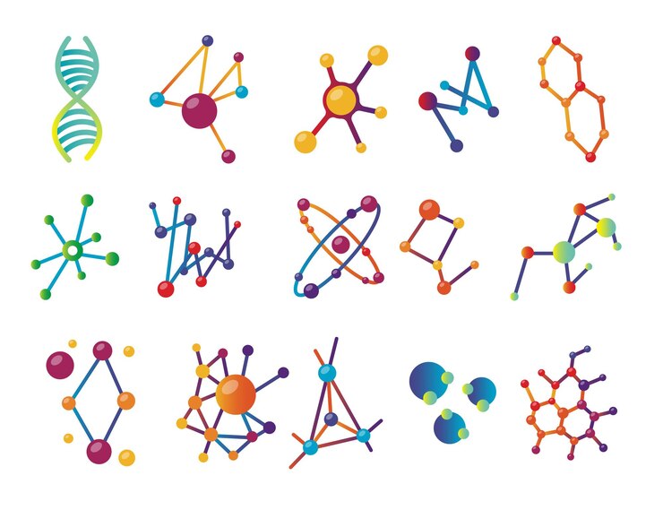 Free Vector set of colorful molecules of different shapes