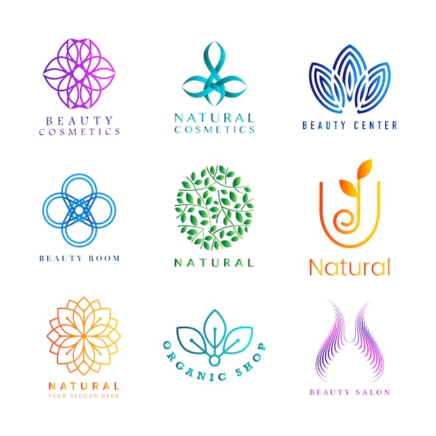 Free vector set of colorful natural cosmetics logo vector