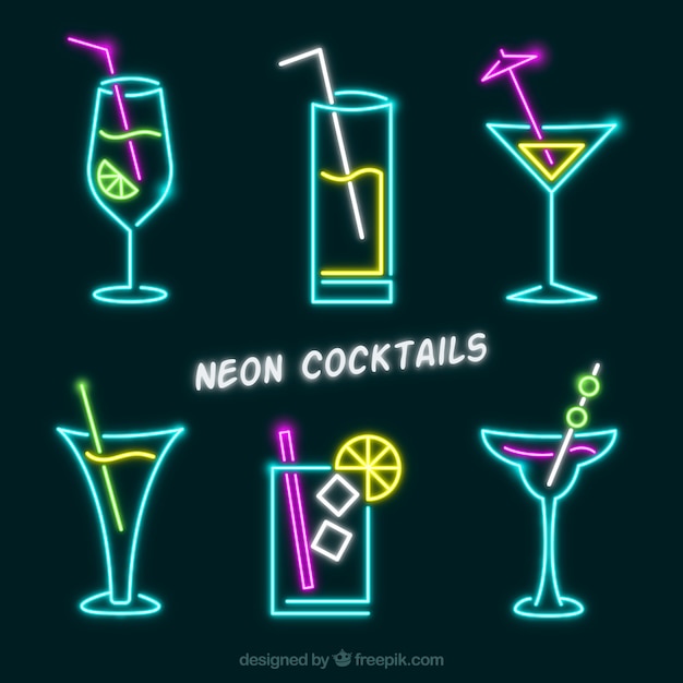 Set of colorful neon cocktails