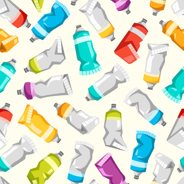 Free vector set of colorful paint tubes. seamless pattern