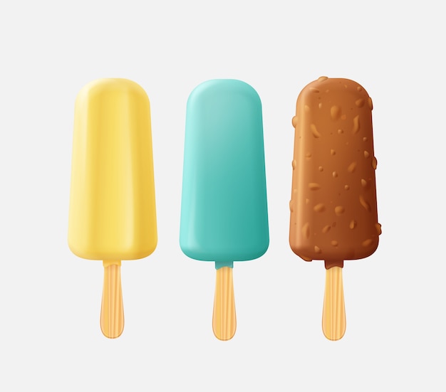 set of colorful popsicle ice creams with different flavors