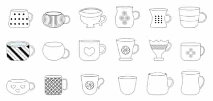 Free vector set of colorful porcelain coffee and tea cup cartoon illustration