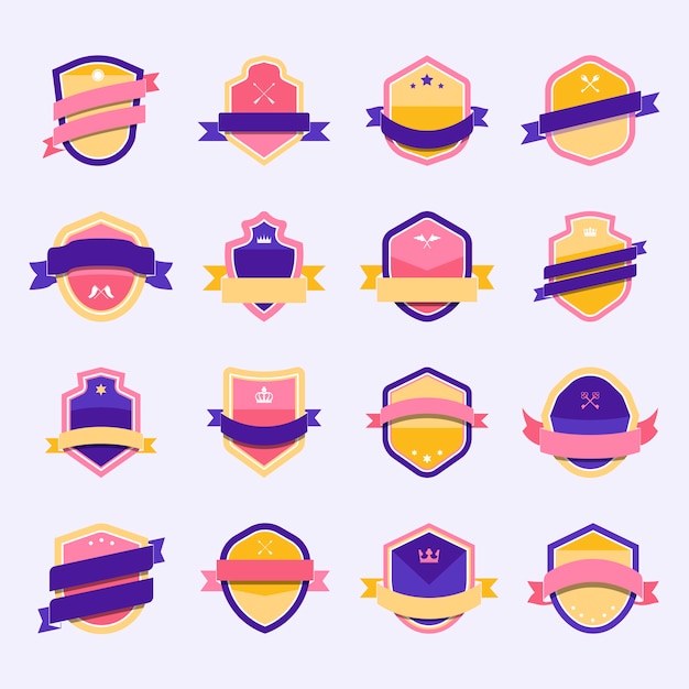 Free vector set of colorful shield icon embellished with banner vectors