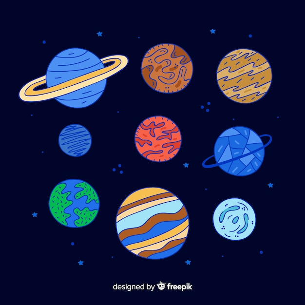 Set of colorful solar system planets