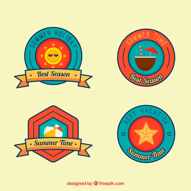 Free vector set of colorful summer labels with beach elements in flat style