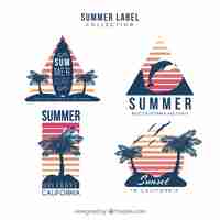 Free vector set of colorful summer labels with beach elements in flat style