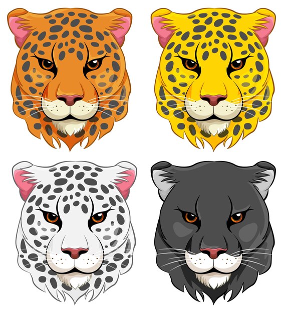 Set of Colorful Tiger Heads