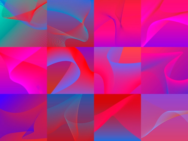 Set of colorful vibrant 3d wave graphics