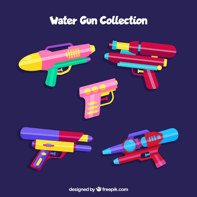 Set of colorful water guns with plastic material