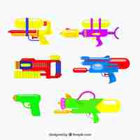 Free vector set of colorful water guns with plastic material