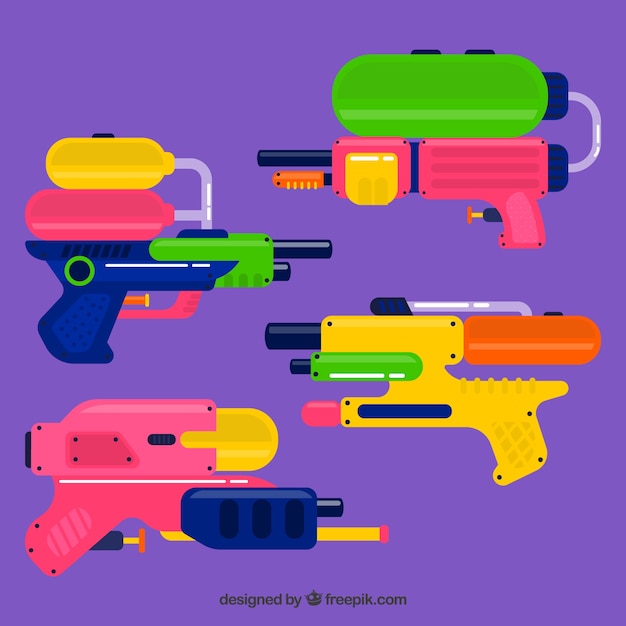 Free vector set of colorful water guns with plastic material