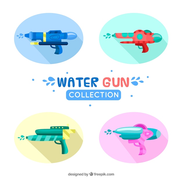 Set of colorful water guns with plastic material