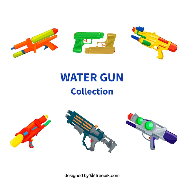 Set of colorful water guns with plastic material 