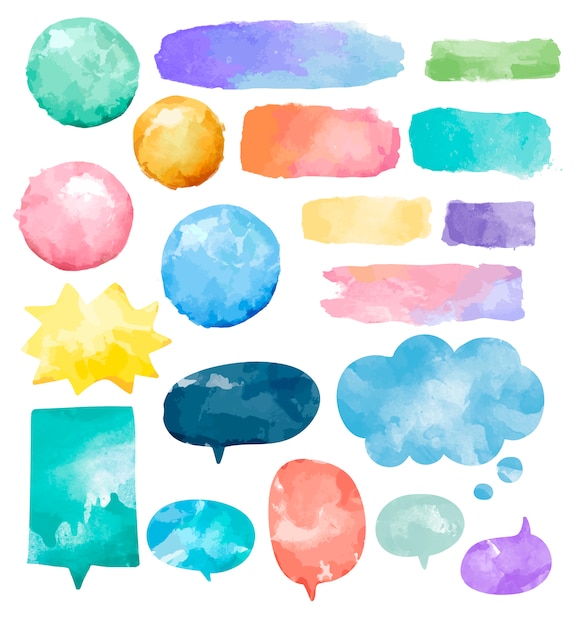 Set of colorful watercolor speech bubbles