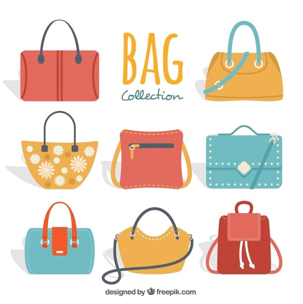 Set of colorful woman's handbags