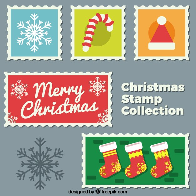 Set of colourful christmas stamps