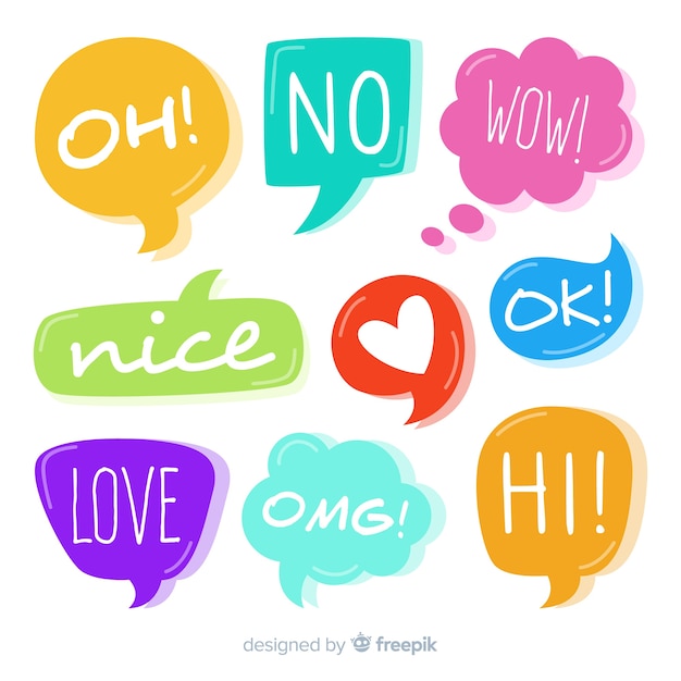 Set of colourful speech bubbles with different expressions