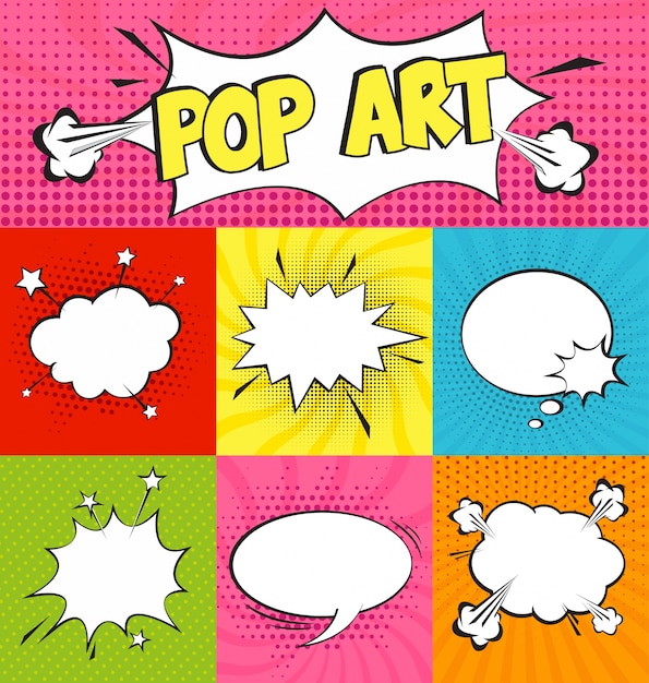 Set of comic speech bubbles in pop art style