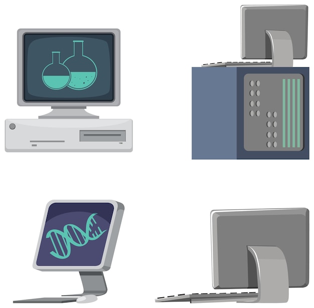 Set of computer monitors different sides