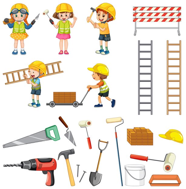 Set of construction site objects