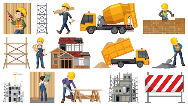 Set of construction site objects