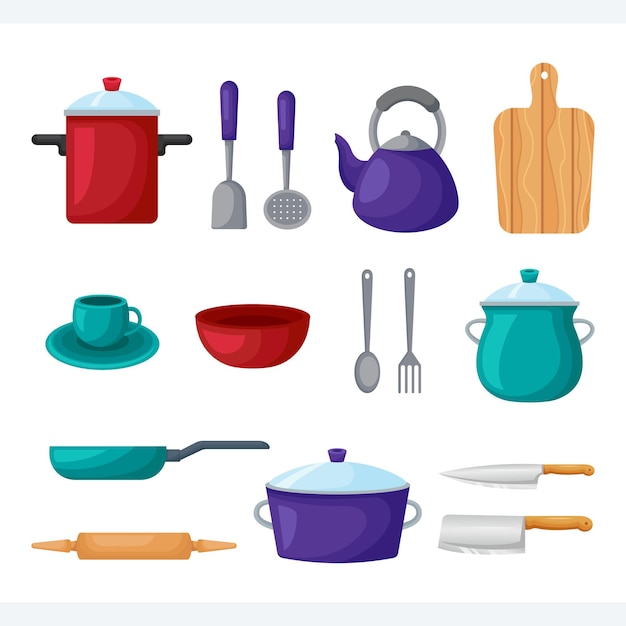 Set of cookware design template for home and restaurant