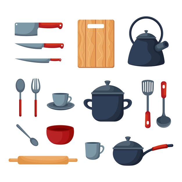 Set of cookware design template for home and restaurant