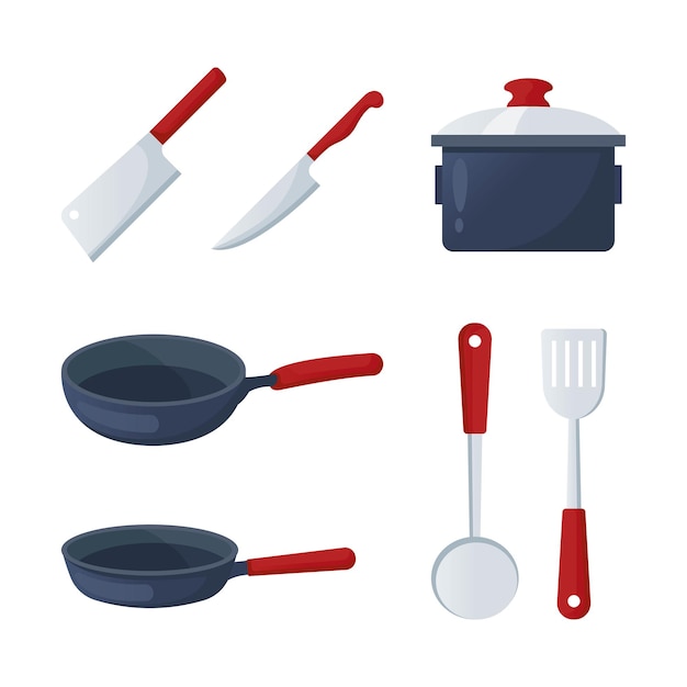 Set of cookware design template for home and restaurant