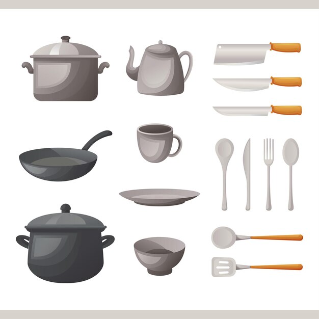 Set of cookware design template for home and restaurant