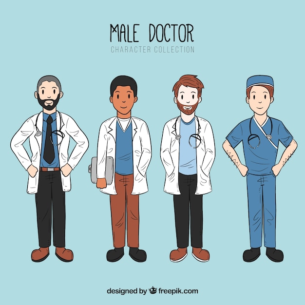 Free Vector set of cool male doctors
