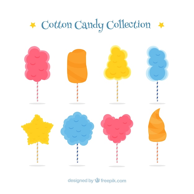 Free vector set of cotton candy in different shapes