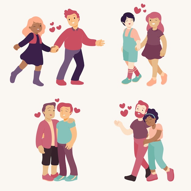 Set of couples in love illustration