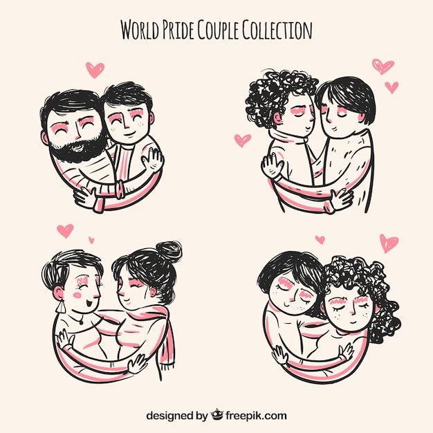 Free vector set of couples with hearts