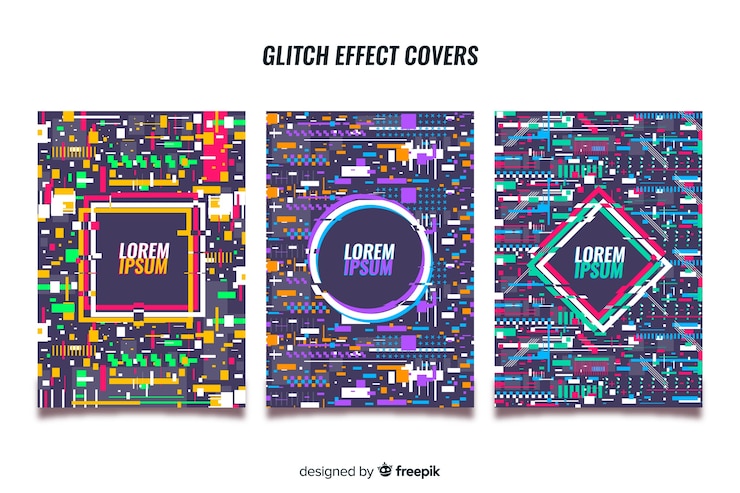 Free Vector set of covers with colorful glitch effect