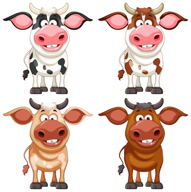 Free vector set of cow cartoon character