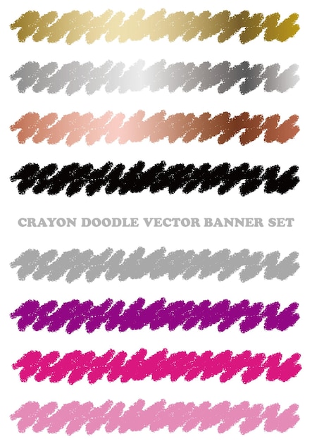 Set Of Crayon Drawing Borders Isolated On A White Background. Vector Illustration