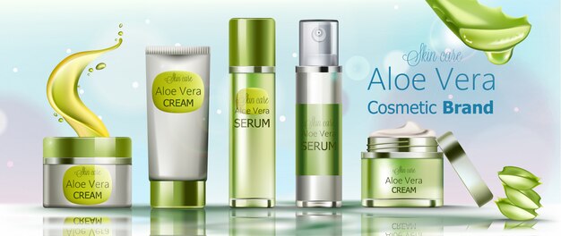 Set of cream and serum cosmetics for skin care. Aloe vera cosmetic brand